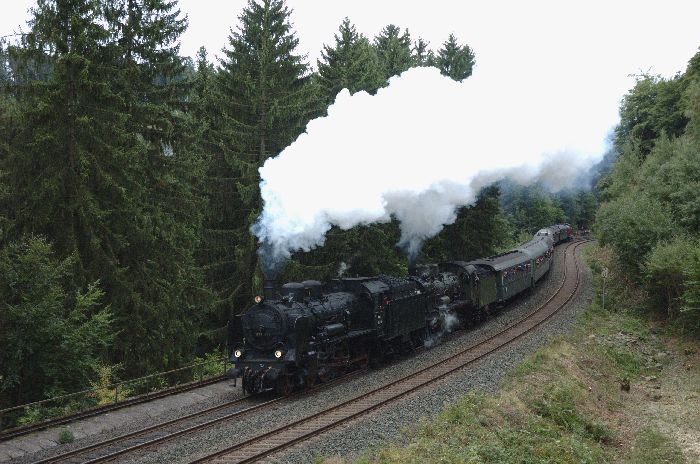 638.1301 + 38&nbsp;3199  mit Sonderzug nach Marktschorgast, auf der Schiefen Ebene nahe km&nbsp;80,0, um 16:17h, am 20.09.2008