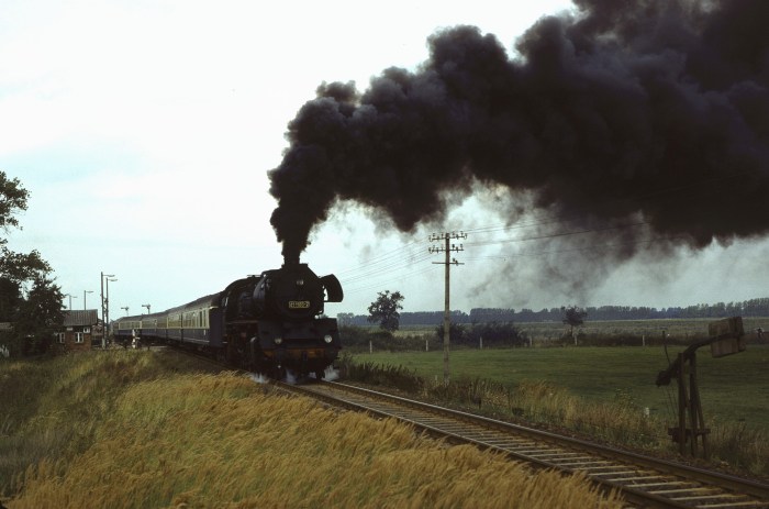 41&nbsp;1165 mit D&nbsp;447 Ausfahrt Rätzlingen nach Zugkreuzung, am 23.08.1982