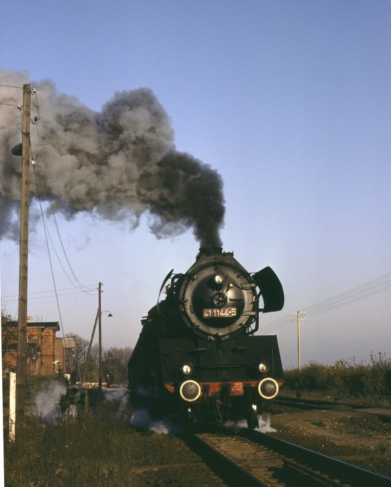 41&nbsp;1144 mit P&nbsp;6451 in Kunrau, 05.11.1982