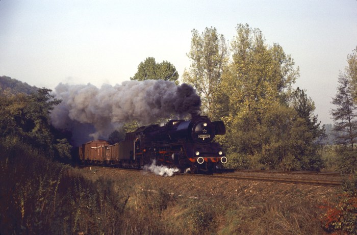 41&nbsp;1225 Güterzug ->Saalfeld, vor Zeutsch, 25.10.1985