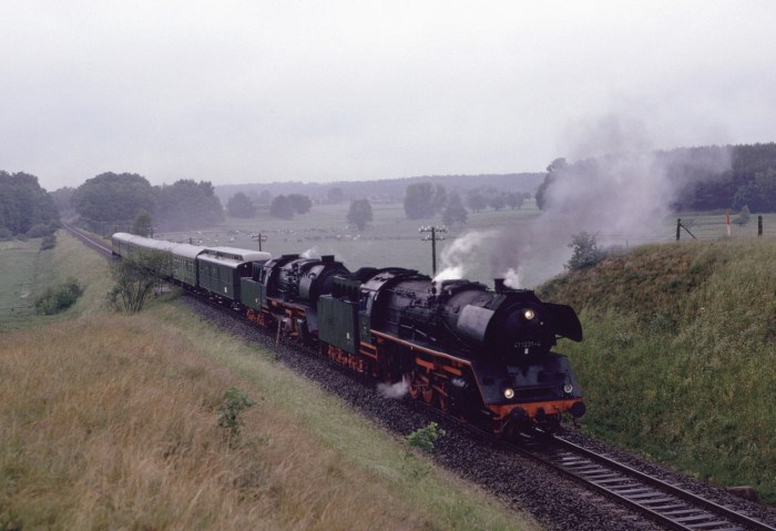 41&nbsp;1231 + 50&nbsp;3545 Sonderzug bei Friedrichsruhe (Mecklenburg), um 9:30h am 09.06.1990
