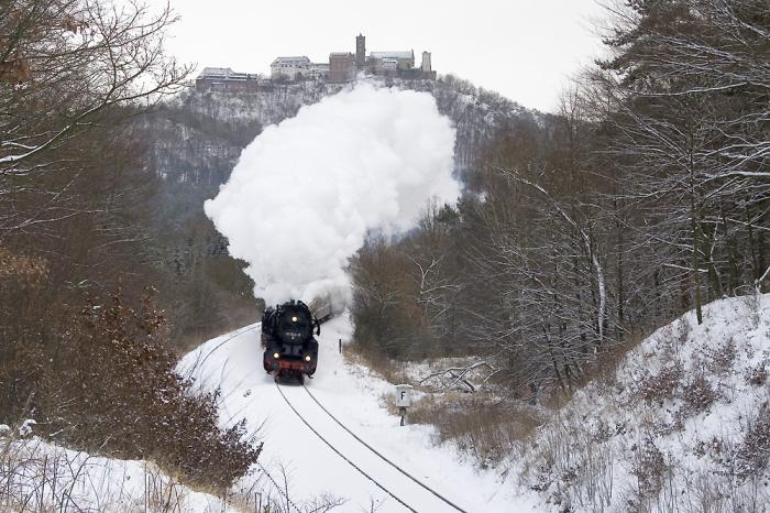 41&nbsp;1144 mit Rodelblitz vor der Wartburg, Januar 2007