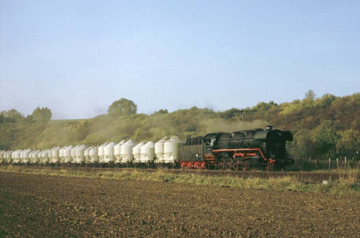 44&nbsp;1486 mit Sondergüterzug einfahrend Wasserthaleben, 20.10.2001
