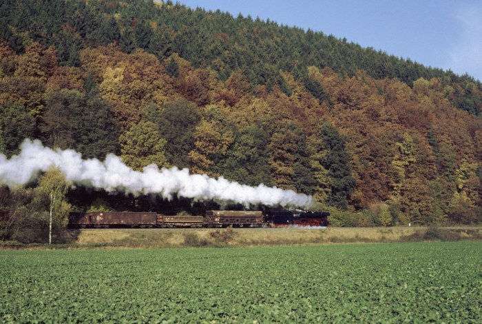 44&nbsp;0093 mit Güterzug 80170 auf der Werrabahn bei Windenhof, 29.10.1999