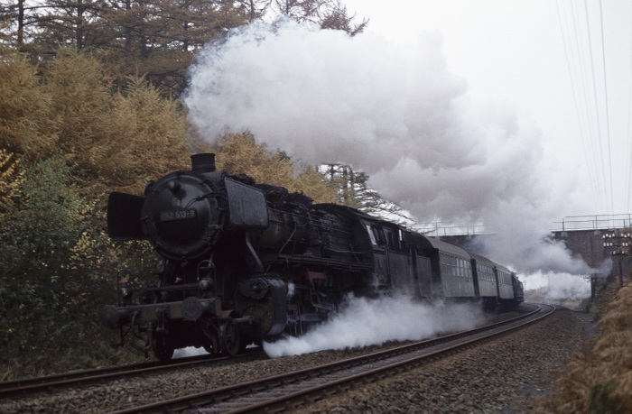 052&nbsp;513 mit Militärzug bei Ebstorf, 08.11.1975