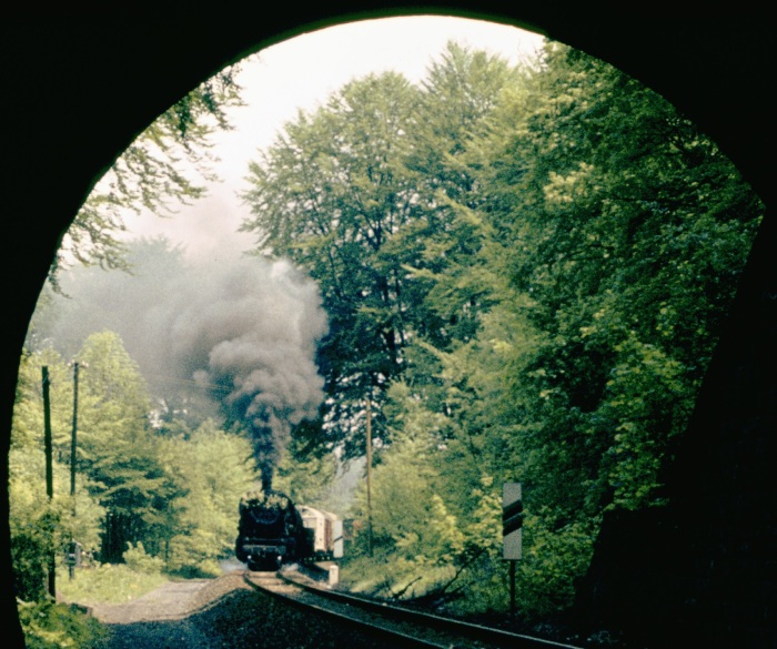 050&nbsp;256 mit letztem Güterzug aus Ellrich einfahrend Walkenrieder Tunnel, 29.05.1976