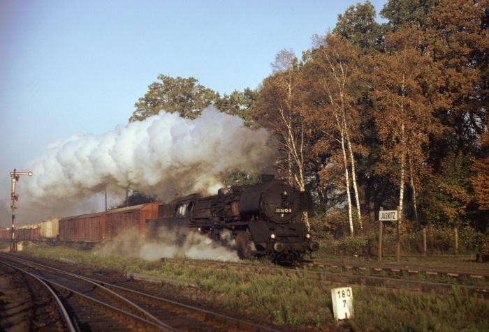 50&nbsp;3610 mit Dg&nbsp;53803 Durchfahrt Jasnitz, 31.10.1984