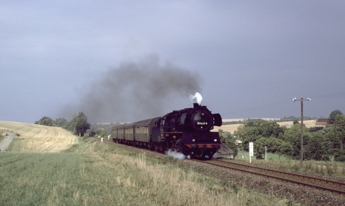 50&nbsp;3529 mit P&nbsp;15771 Abfahrt Oberstößwitz, 27.08.1982