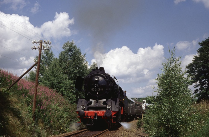 50&nbsp;3648 mit Sonderzug vor Cranzahl, am 13.07.1997