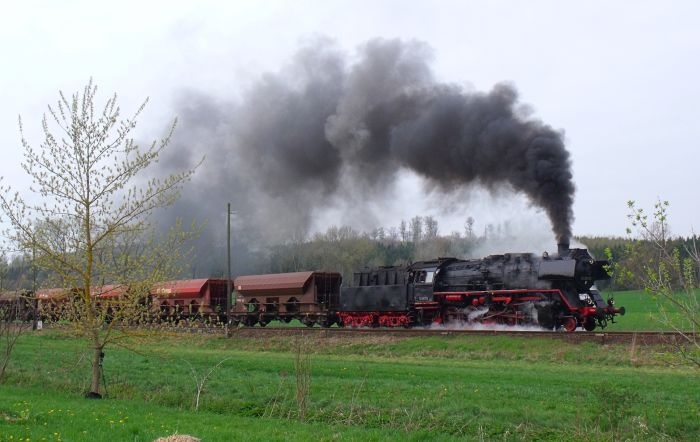 50&nbsp;0072 mit Güterzug DGz&nbsp;91708 (Immelborn ->Eisenach) Ausfahrt Oberrohn, um 11:36h am 11.04.2014