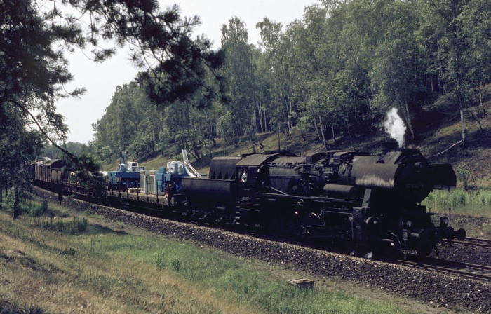 52&nbsp;8047 mit Gz aufwärts im Wald vor Dresden-Klotzsche, 17.07.1976