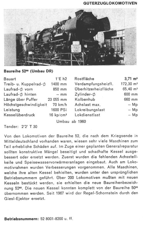 Kurzbeschreibung für die Baureihe 52
