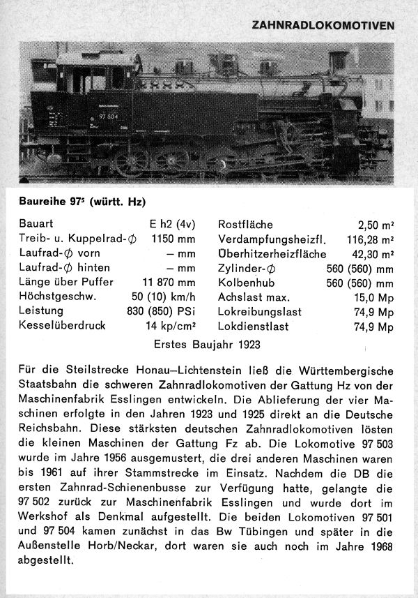 Kurzbeschreibung Baureihe&nbsp;97.5 aus: H.Obermayer Taschenbuch Deutsche Dampflokomotiven (1968)