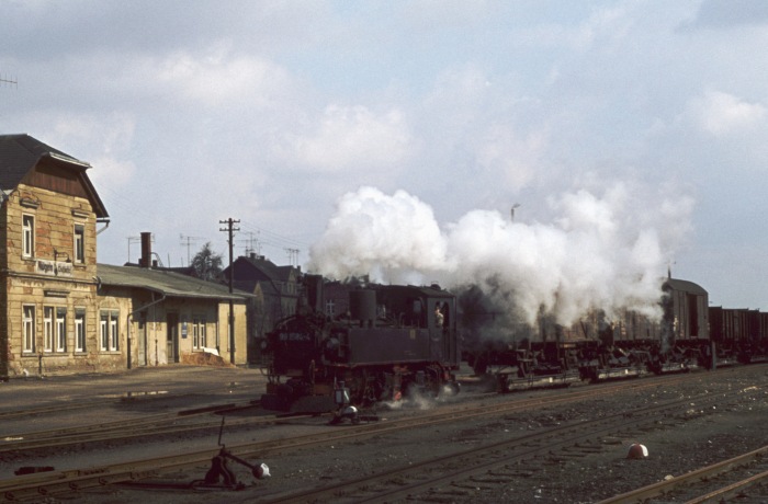 99&nbsp;1584 Güterzug ->Kemmlitz Ausfahrt Mügeln, am 15.03.1977