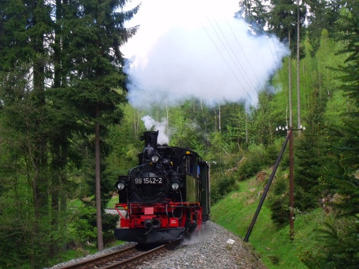 kurz vorm Haltepunkt Loreleifelsen wurde 99&nbsp;1542 mit Zug Nr.27 sogar fast zur identischen Uhrzeit, nämlich um 16:34h am Samstag vor Pfingsten ein Jahr später fotografiert: am 18.05.2013