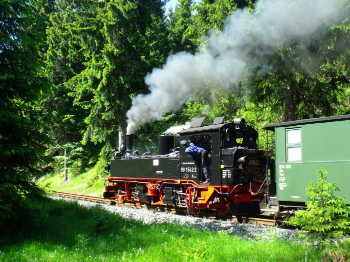 99&nbsp;1542 mit Zug Nr.21 hinter der Schwarzwasser- Brücke am Loreleifelsen und vor der Einfahrt Schlössel, um 10:37h am 07.06.2014