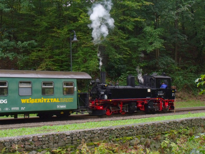 99&nbsp;1608&nbsp;Tv mit P&nbsp;5301 beim Halt in Spechtritz, um 10:50h am 26.09.2019