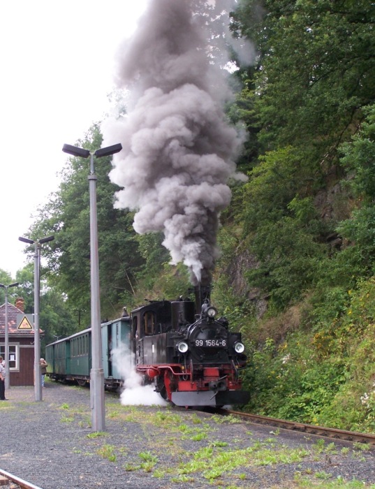 99&nbsp;1564 mit Pendel-Sonderzug, hier zu sehen Ausfahrt Seifersdorf, am 05.08.2005