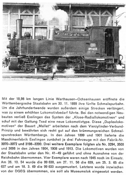 Kurzbeschreibung der Baureihe&nbsp;99.63 - württ.&nbsp;Tssd - Teil&nbsp;2