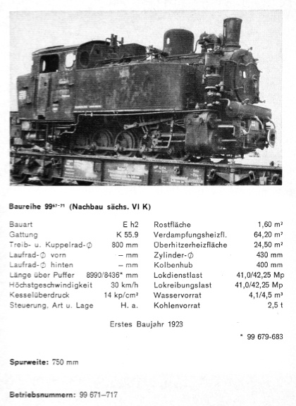 Kurzbeschreibung der Baureihe&nbsp;99.67-71 - sächs.&nbsp;VIK, Nachbau DRB - Teil&nbsp;1