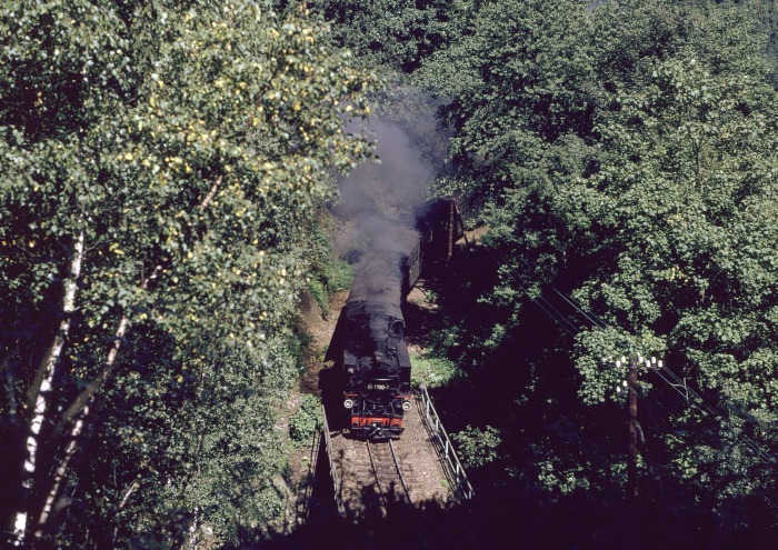 99&nbsp;1790 mit P&nbsp;14265 im Rabenauer Grund vor Seifersdorf, am 01.09.1989