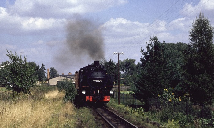 99&nbsp;1749 Güterzug vor Olbersdorf-Oberdorf, am 31.08.1989
