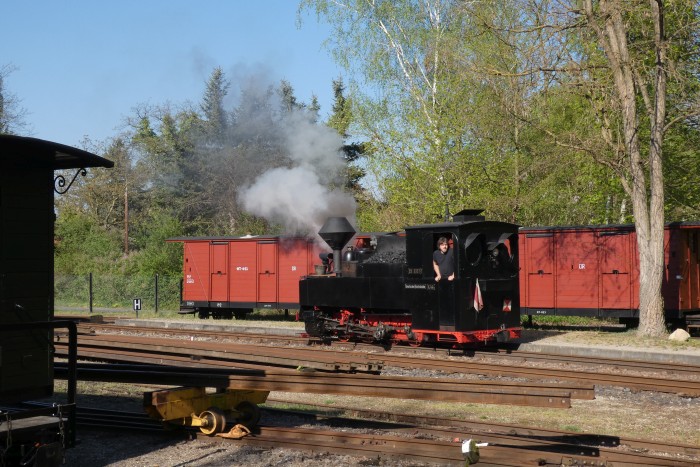 99&nbsp;3317 kommt für eine kleine Rangierarbeit vom Lok-Betriebshof-Gelände zum Bahnhof vorgefahren, Weißwasser-Teichstraße um 9:31h am 20.04.2025