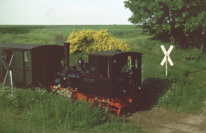 FRANZBURG&nbsp;Tv kommt abwärts gefahren mit dem leeren Zug aus &bdquo;Orpheus- Express&ldquo; kurz vorm Vilser&nbsp;Holz, um 8:15h am 30.05.2004
