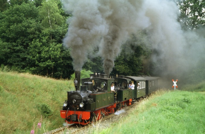 HERMANN + SPREEWALD mit Zug P&nbsp;105 Anfahrt am Vilser&nbsp;Holz, am 03.07.2005