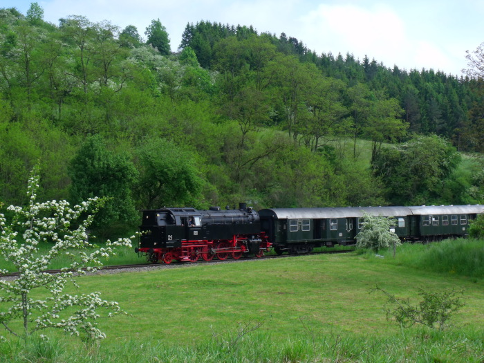 262&nbsp;BB&nbsp;Tv mit Zug Blumberg&rarr;Weizen abwärts unterhalb von Epfenhofen, um 10:22h am 28.05.2016