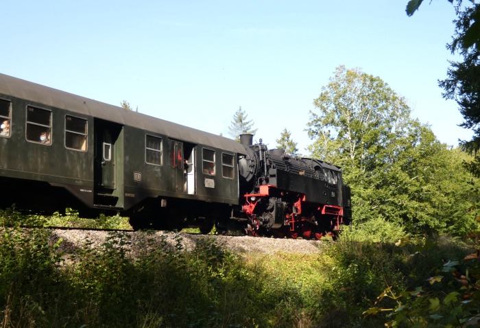 BB&nbsp;262&nbsp;Tv mit Zug von Blumberg abwärts nach Weizen, unterhalb von Grimmelshofen im Wald, um 10:57h am 25.09.2021