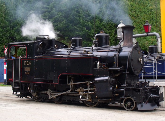 FO&nbsp;4 neben der FO&nbsp;1 (DFB&nbsp;1) an der Grube, Bw Realp um 17:15h am 23.08.2014