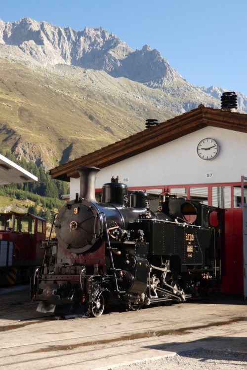 HG3/4 B.F.D.&nbsp;9 in der Remise Realp, um 9:03h am 13.08.2022