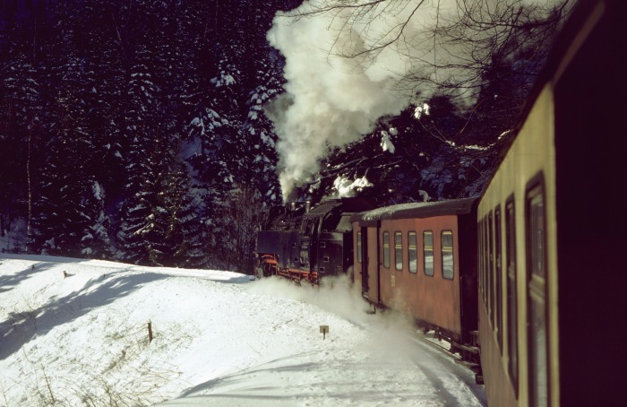 Mitfahrt hinter 99&nbsp;7241 im P&nbsp;14431 am Drängetal, am 05.03.1988
