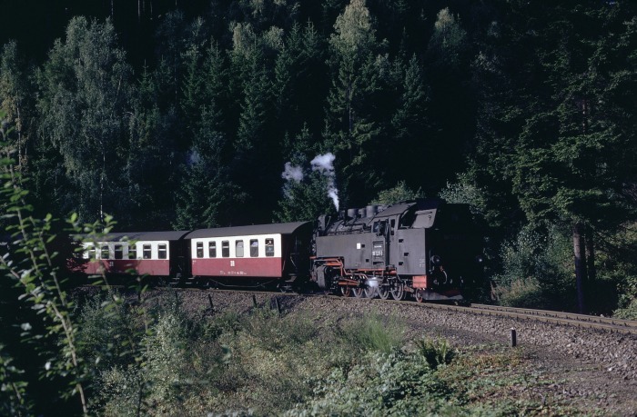 99&nbsp;7237&nbsp;Tv mit P&nbsp;14402 abwärts am Thumkuhlental, am 29.08.1989
