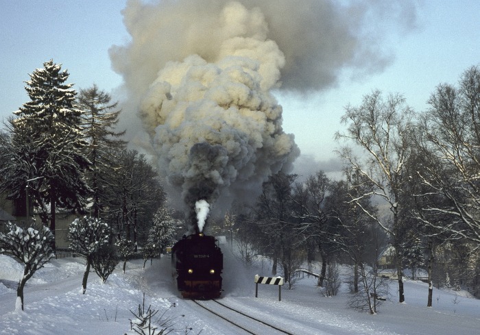 99&nbsp;7246 mit Zug&nbsp;8901 Abfahrt Hp Sorge, am 30.01.1993