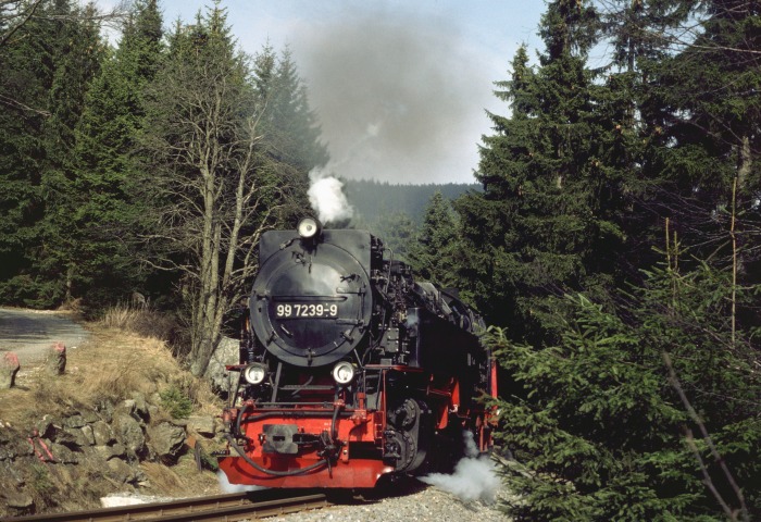 99&nbsp;7239 mit 8939 hinterm Steinbruch vor Schierke, am 08.03.1997