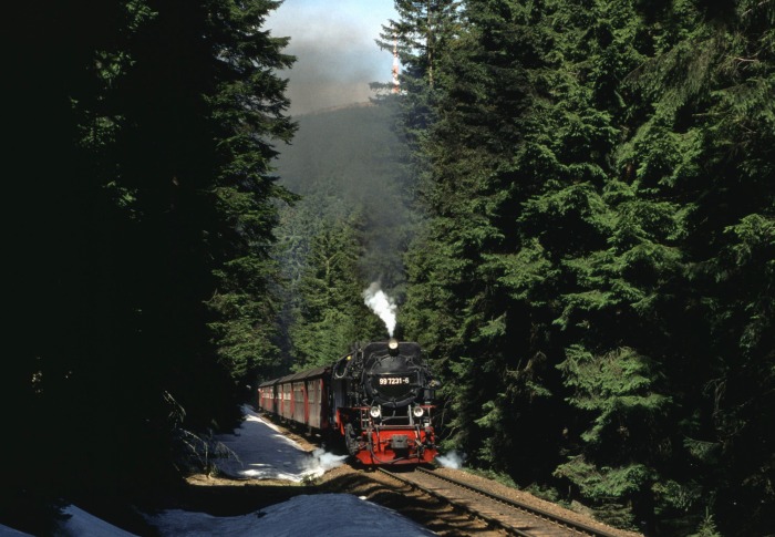 99&nbsp;7231 mit Zug&nbsp;8941 am Eckerloch, am 03.04.1999