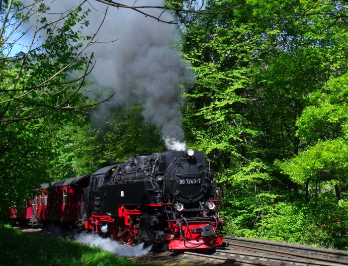 99&nbsp;7240 mit Zug&nbsp;8925, Ausfahrt Steinerne&nbsp;Renne, um 10:47h am 16.05.2014