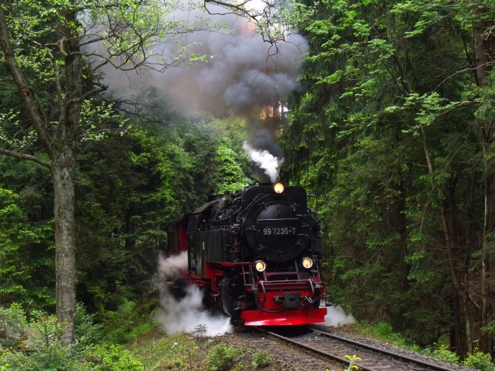 99&nbsp;7235 mit 8941 zum Brocken, etwa 1 km hinter Schierke, um 12:30h am 03.06.2015