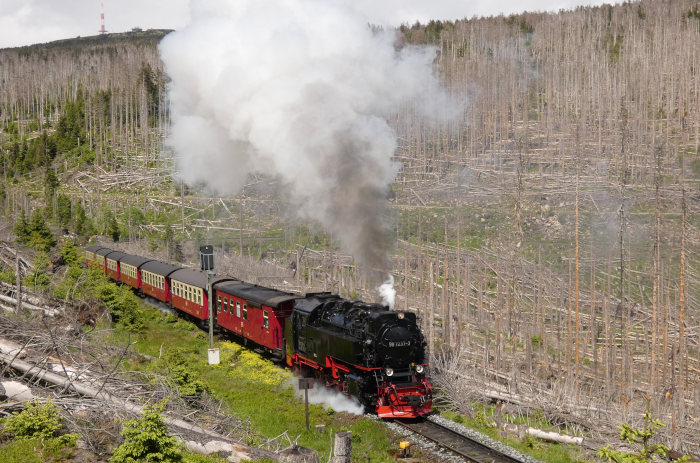 99&nbsp;7237 mit 8927 auf dem Weg zum Brocken nahe dem (bekannten/berühmten...) Lichtsignal am Eckerloch, um 14:10h am 28.05.2022