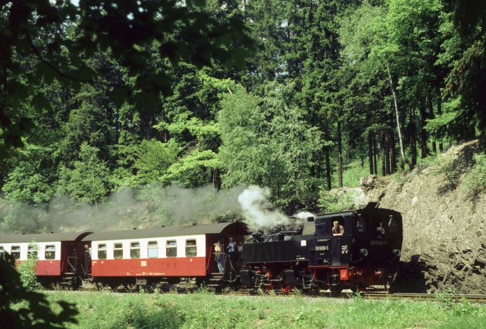 99&nbsp;5906&nbsp;Tv mit 8962 nach Gernrode, Felsenwand bei Drahtzug, am 03.06.2000