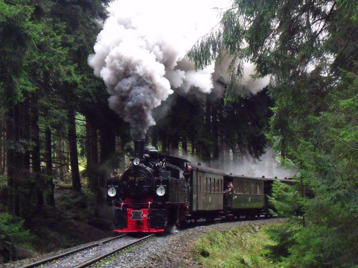 99&nbsp;5901 mit Zug&nbsp;8991 zum Brocken hinter Ausfahrt Schierke, um 12:40h am 21.09.2013