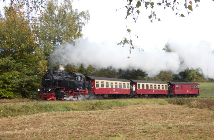 99&nbsp;6001&nbsp; mit 8963 Richtung Alexisbad hinter dem Haltepunkt Sternhaus-Haferfeld, um 11:09h am 25.10.2023