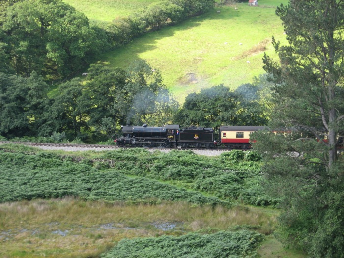 Der “Highlander”, ex LNER class K4, die (kleine) Dreizylinderlok  61994 (“The Great Marquess”) im Regeleinsatz auf der NYMR, hier zu sehen natürlich leicht erkennbar in der Darnholm-Kurve gleich hinter der Straßenbrücke, um 10:44h am 20.08.2008