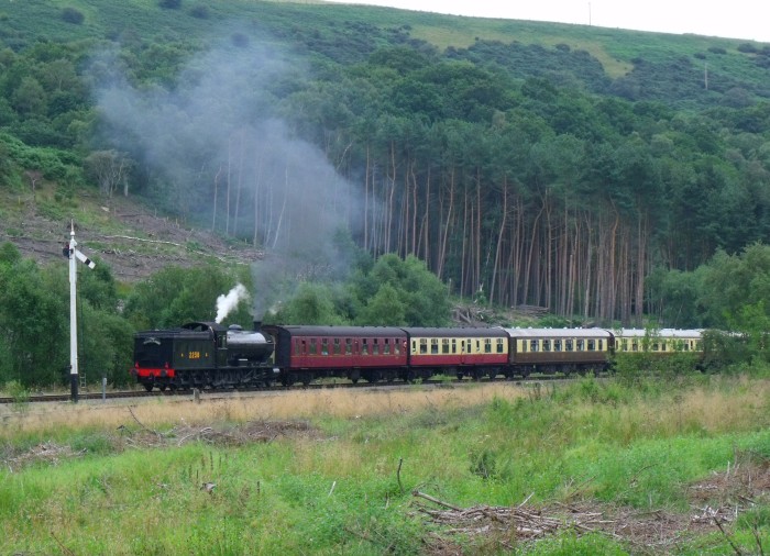 2238&nbsp;Tv mit dem Moorlander zurück in Richtung Grosmont gefahren, aufgenommen ebenfalls hinter der Ausfahrt von Levisham, um 15:30h am 04.08.2019