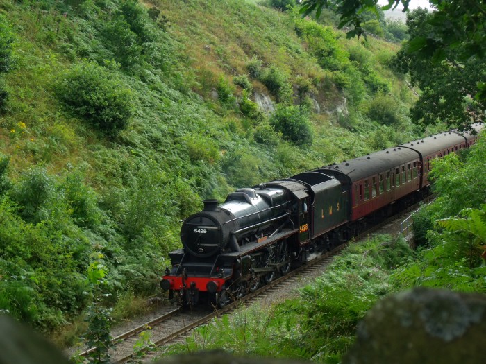 5428 mit Zug nach Pickering, im Einschnitt südlich der Straßenbrücke bei Beck&nbsp;Hole, um 10:20h am 06.08.2019