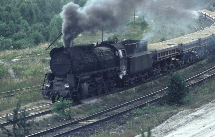 Ty51-95 mit Sandzug Ausfahrt Verladestelle und an der Betriebsstelle Ortowice, am 28.05.1986